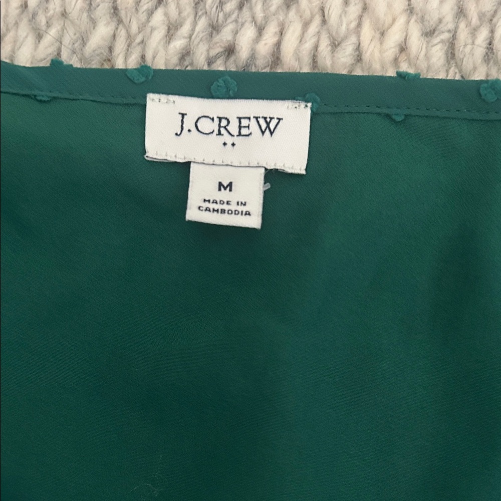 J. Crew Deep Green V-Neck Blouse - Picture 2 of 4